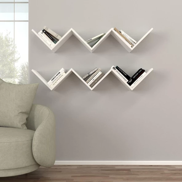 Dekorister Zig Zag Kitaplık Beyaz