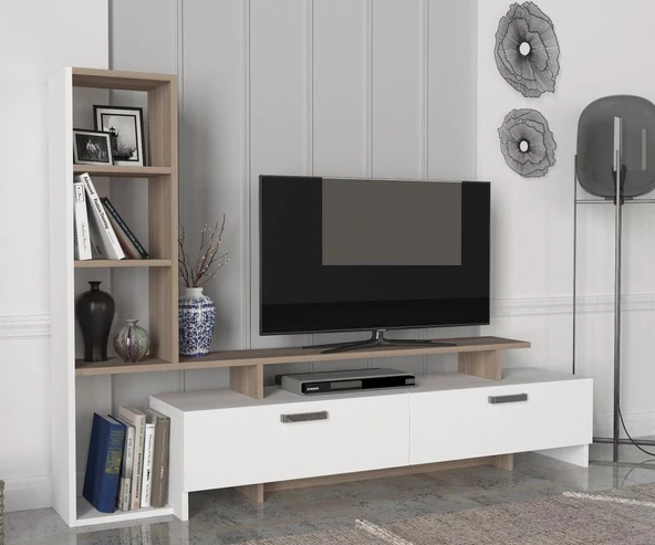 Dekorister Şimal Kitaplıklı Tv Ünitesi Beyaz-Cordoba - 2