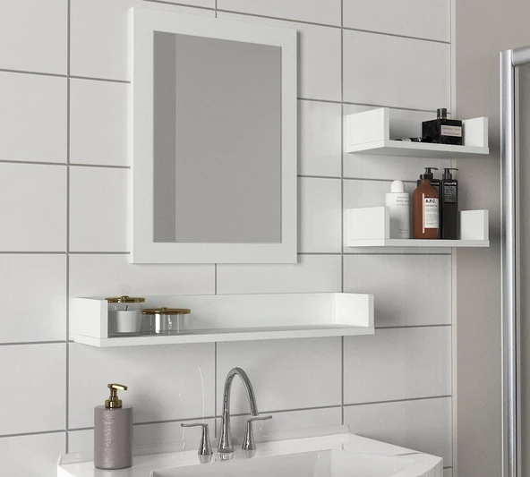 Dekorister Simon Banyo Üst Dolabı Aynalı Etajer Beyaz - 2
