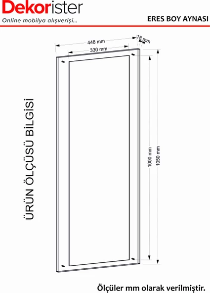 Dekorister Eres Boy Aynası Ceviz - 105*45 - 7