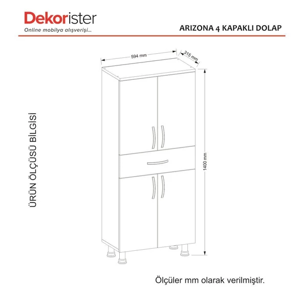 Dekorister Arizona 4 Kapaklı 1 Çekmece Çok Amaçlı Dolap - 6