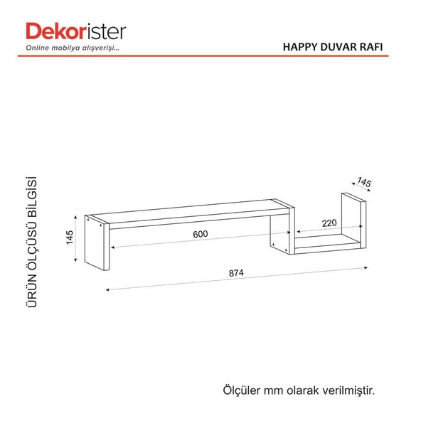 Dekorister Happy Duvar Rafı Beyaz - 4