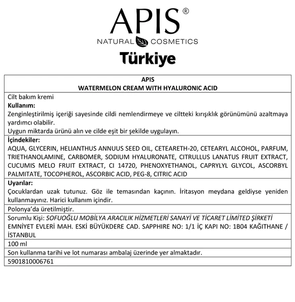 Nemlendirici Krem Karpuz ve Hyaluronik Asit  SPF 15 - 100ml - 4