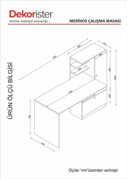 Dekorister Merinos Kitaplıklı Çalışma Masası Beyaz-Ceviz - 4