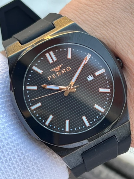 Ferro Silikon Kordon Takvimli Kadran 30 Mt Suya Dayanıklı Erkek Kol Saat EFM.11340-GS - Resim 3