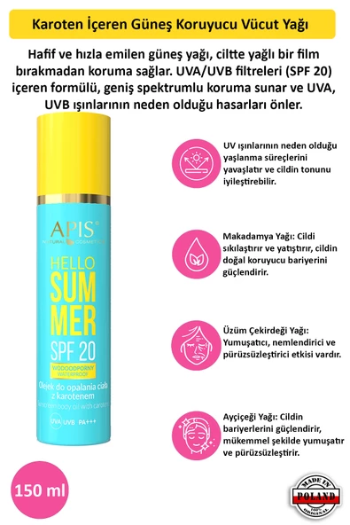 Güneş Koruyucu Karotenli Vücut Yağı SPF 20 - 150ml