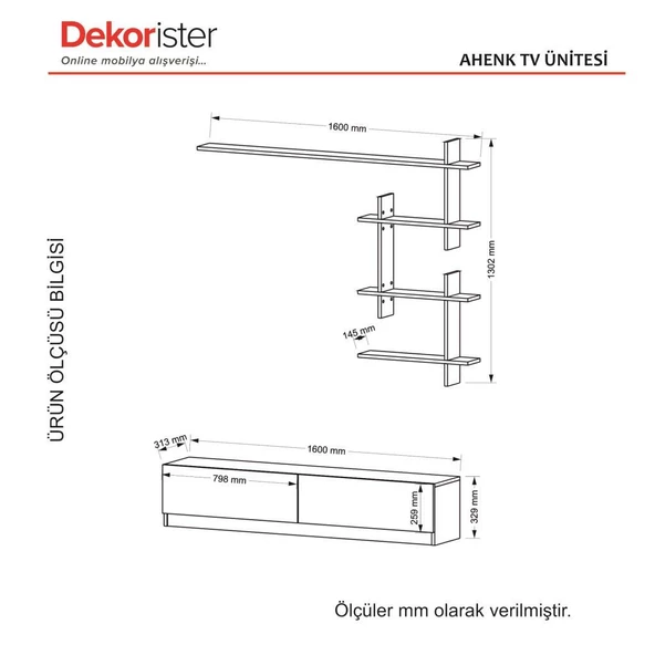 Dekorister Ahenk Duvar Raflı Tv Ünitesi Beyaz - 8