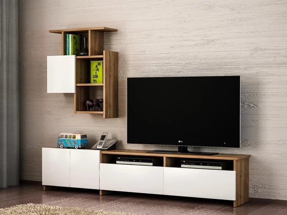 Dekorister Mariposa Kitaplıklı Tv Ünitesi Ceviz-Beyaz