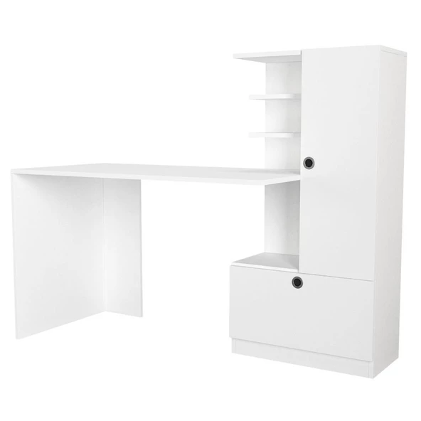 Dekorister Merinos Kitaplıklı Çalışma Masası Beyaz - 6