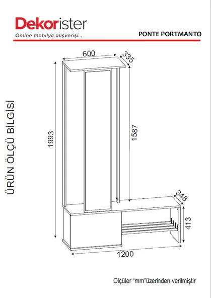 Dekorister Exclusive Ponte Aynalı Portmanto Beyaz-Ceviz - Resim 8