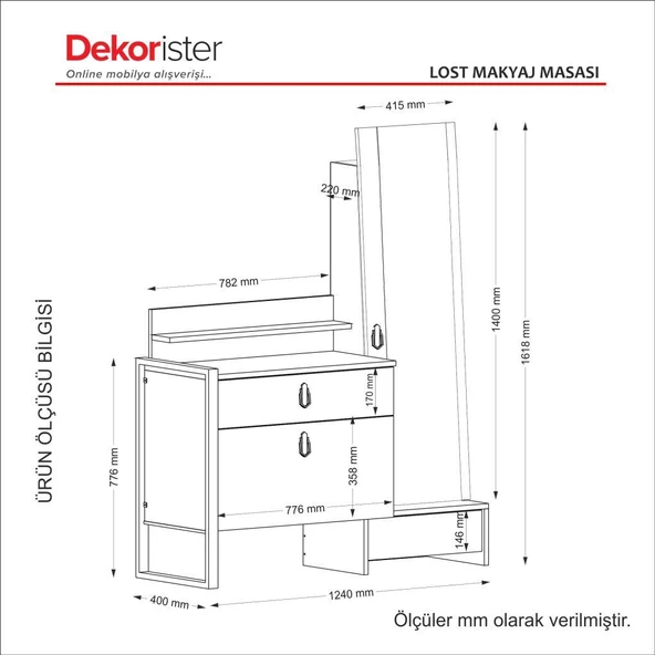 Dekorister Exclusive Lost Makyaj Masası Ceviz - 7
