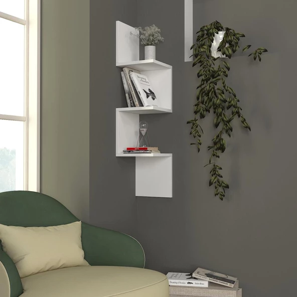 Dekorister Corner Duvar Rafı Beyaz