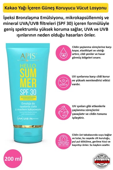 Güneş Koruyucu Vücut Losyonu Kakao Yağlı  SPF 30 - 200ml