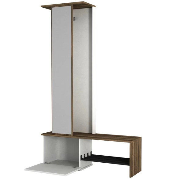 Dekorister Exclusive Ponte Aynalı Portmanto Beyaz-Ceviz - Resim 9