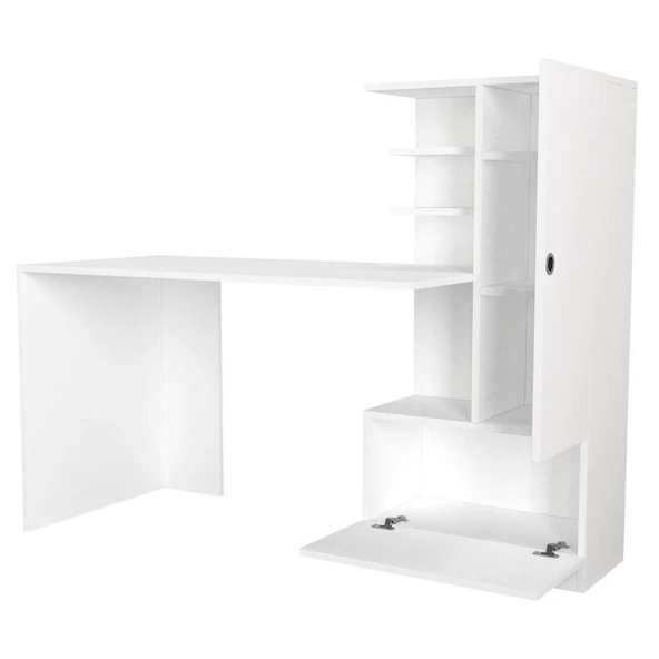 Dekorister Merinos Kitaplıklı Çalışma Masası Beyaz - 7