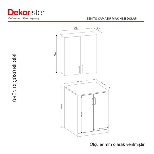 Dekorister Benito Çamaşır Makinesi Alt+Üst Dolap Seti Beyaz - 5