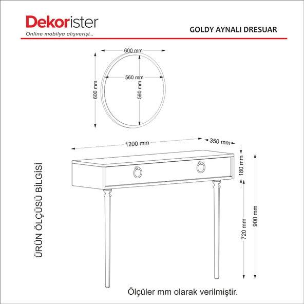 Dekorister Exclusive Goldy Aynalı Dresuar Ceviz - 8