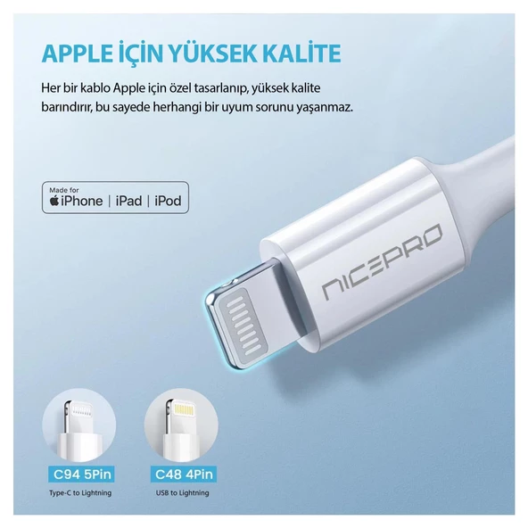 NPO UTL02 60W 20cm TPE USB to Lightning Hızlı Şarj ve Data Kablosu - 4
