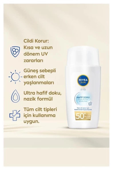 Nivea Sun Hafif Dokulu Güneş Koruyucu Yüz Kremi 40ml, Spf50, Yüksek Güneş Koruyucu, Erken Yaşlanma Karşıtı - 4