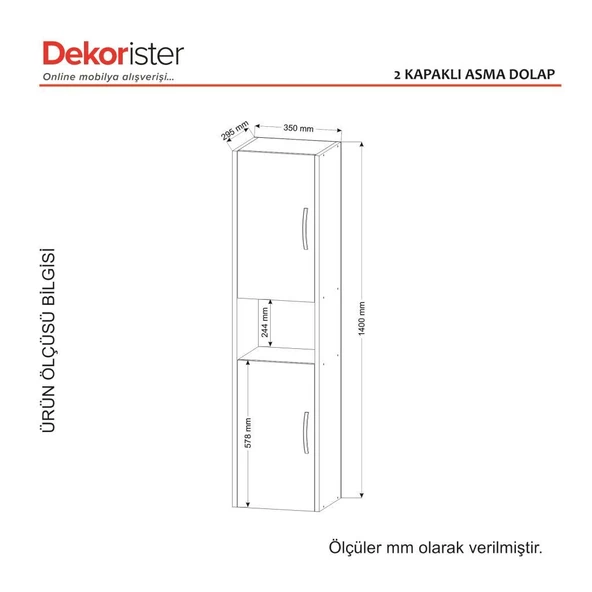 Dekorister 2 Kapaklı Asma Banyo Dolap - 6