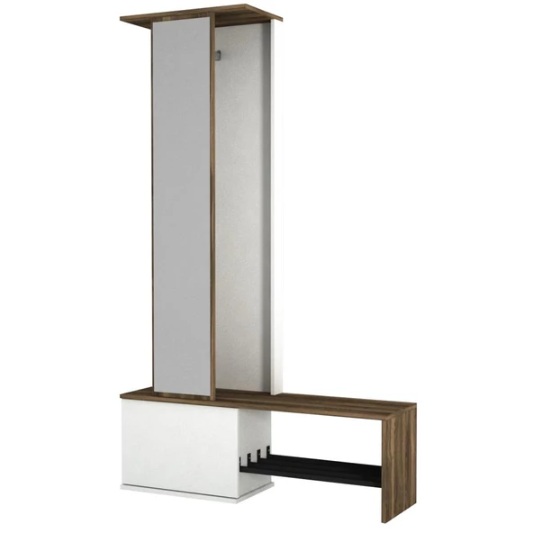 Dekorister Exclusive Ponte Aynalı Portmanto Beyaz-Ceviz - Resim 6