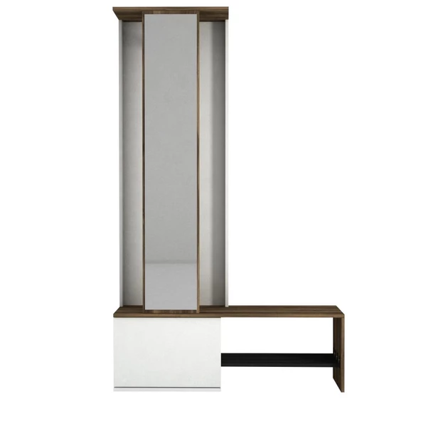 Dekorister Exclusive Ponte Aynalı Portmanto Beyaz-Ceviz - Resim 7