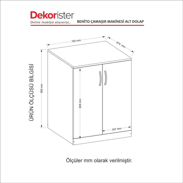 Dekorister Benito Çamaşır Makinesi Alt Dolabı Beyaz - 5