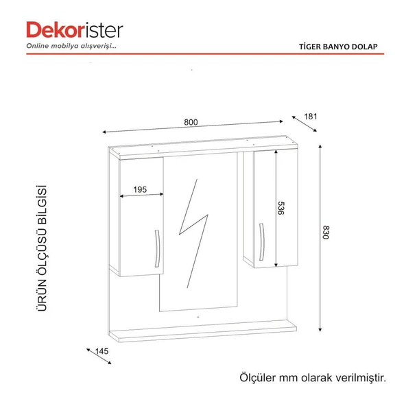 Dekorister Tiger Aynalı Banyo Etajer Beyaz - 6