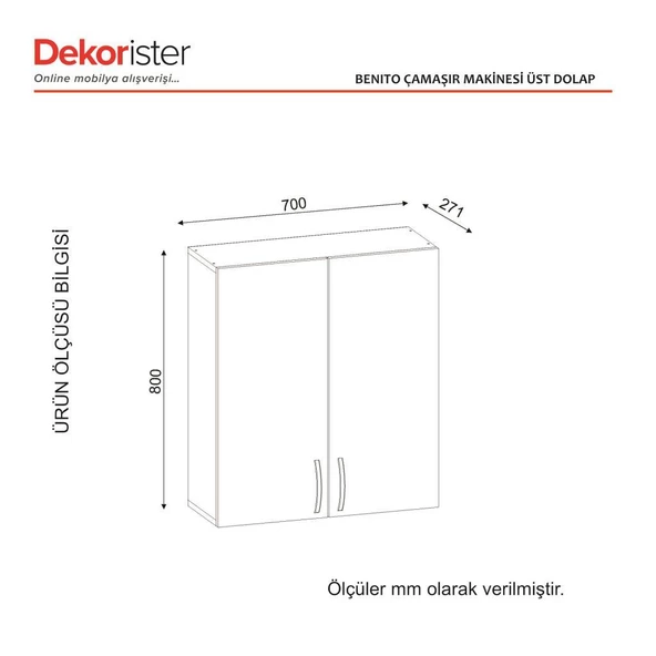 Dekorister Benito Çamaşır Makinesi Üst Dolabı Beyaz - 5