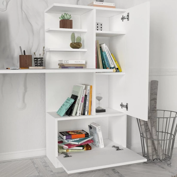 Dekorister Merinos Kitaplıklı Çalışma Masası Beyaz - 4