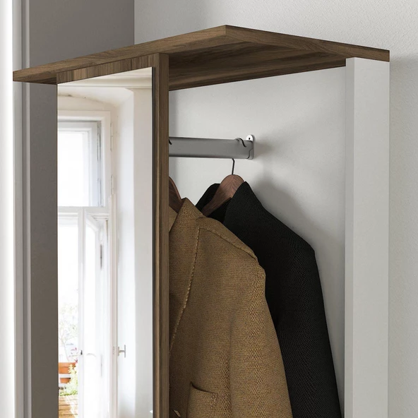 Dekorister Exclusive Ponte Aynalı Portmanto Beyaz-Ceviz - Resim 5