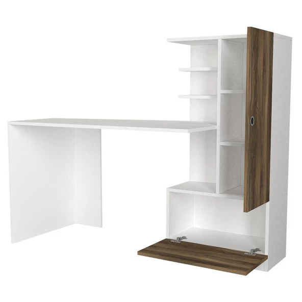 Dekorister Merinos Kitaplıklı Çalışma Masası Beyaz-Ceviz - 8