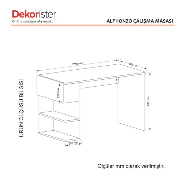 Dekorister Alphonzo Çalışma Masası Beyaz-Ceviz - 7