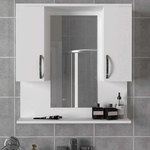 Dekorister Tiger Aynalı Banyo Etajer Beyaz