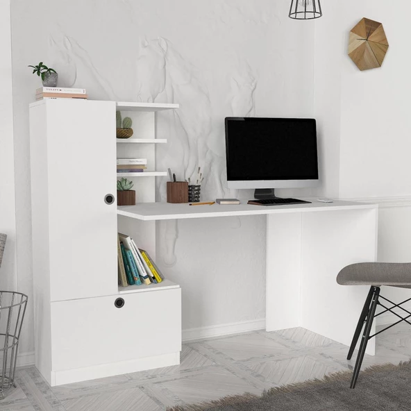 Dekorister Domingos Kitaplıklı Çalışma Masası Beyaz - 2