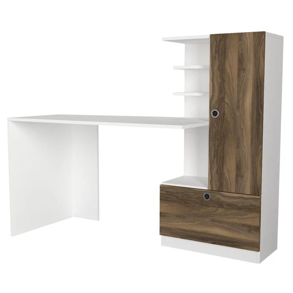 Dekorister Merinos Kitaplıklı Çalışma Masası Beyaz-Ceviz - 7