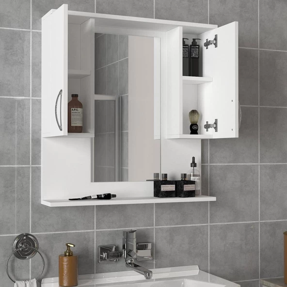 Dekorister Tiger Aynalı Banyo Etajer Beyaz - 3