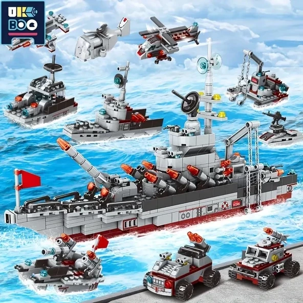 Savaş Gemisi  Yapı Blokları Seti 575 Parça 6-12 Yaş Askeri Savaş Gemisi Eğitici Bulmaca oyuncak Modeli Kit