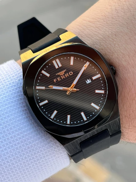 Ferro Silikon Kordon Takvimli Kadran 30 Mt Suya Dayanıklı Erkek Kol Saat EFM.11340-GS - Resim 2