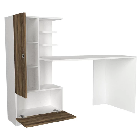 Dekorister Domingos Kitaplıklı Çalışma Masası Beyaz-Ceviz - 8
