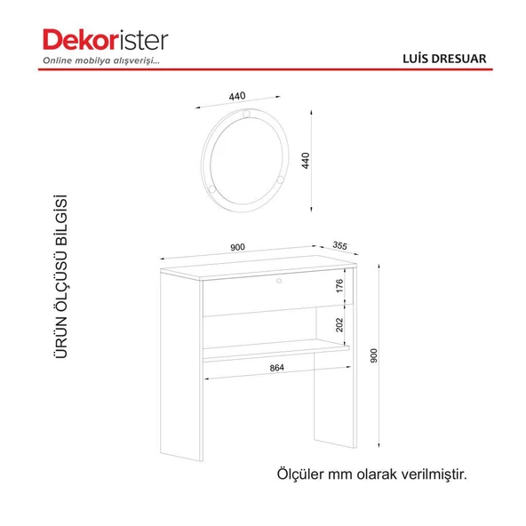 Dekorister Exclusive Luis Aynalı Dresuar Ceviz-Siyah - 7