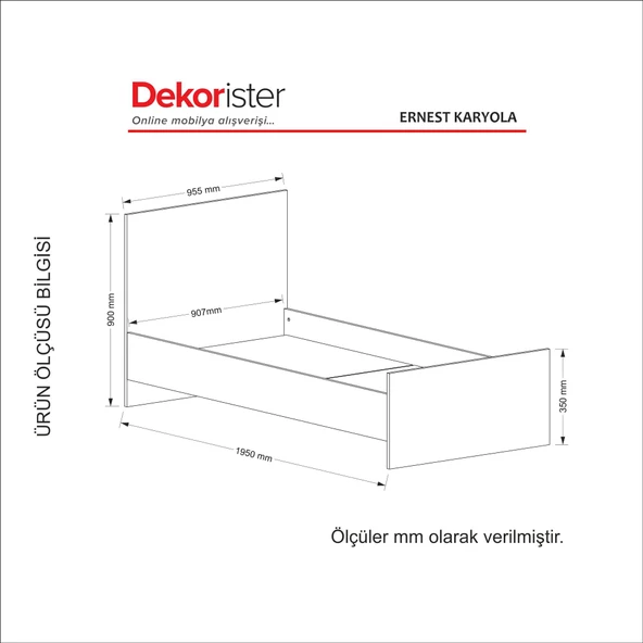 Dekorister Ernest Tek Kişilik Karyola Beyaz - 90*190 cm - 8