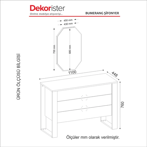 Dekorister Exclusive Bumerang Aynalı Şifonyer Ceviz-Antrasit - 7