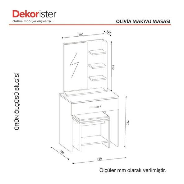 Dekorister Olivia Makyaj Masası Beyaz-Ceviz - 6