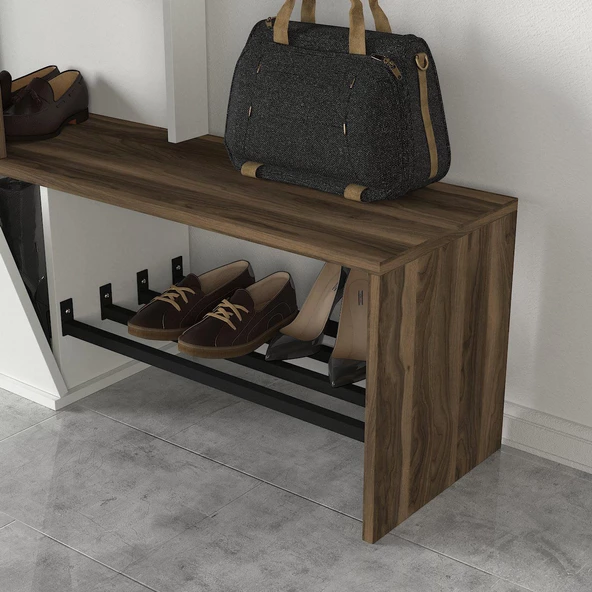 Dekorister Exclusive Ponte Aynalı Portmanto Beyaz-Ceviz - Resim 4