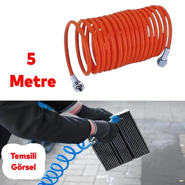 Havalı Alet Seti 5 Parça Metal Depolu Boya Mazot Yağ Hava Lastik Şişirme Tabancası Spiral Hortum - 5