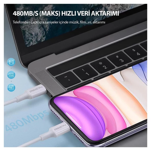 NPO CTC02 60W 20cm TPE Type-C to Type-C Hızlı Şarj ve Data Kablosu - 6