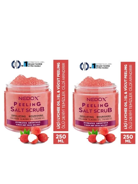 NEDOX 2 ADET Liçi (LYCHEE OİL) Besleyici, Arındırıcı Ve Nemlendirici El & Vücut Peelingi 250 ml