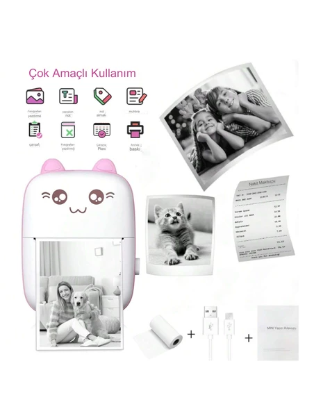 Çizilmeye Dayanıklı Geniş Uygulamaya Sahip Kompakt Termal Yazıcı Günlük Kayıt Eğlence Pembe