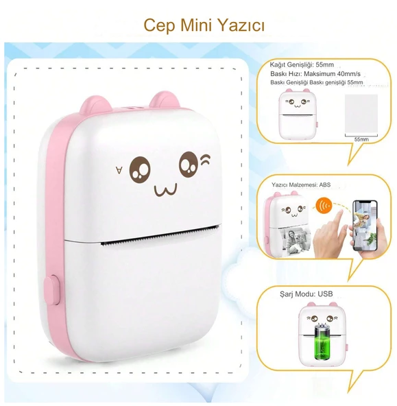 Çizilmeye Dayanıklı Geniş Uygulamaya Sahip Kompakt Termal Yazıcı Günlük Kayıt Eğlence Pembe - 2